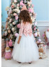 Blush Pink Velvet White Tulle Ankle Length Flower Girl Dress